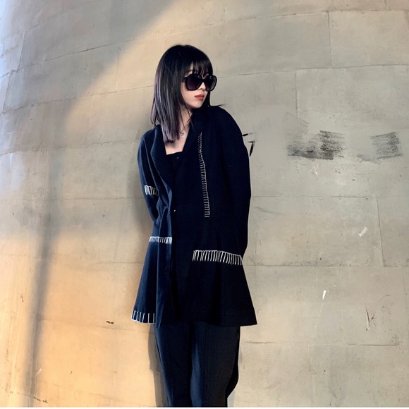 Jackets & Blazers - Y’s style wool asymmetrical black jacket with belt, a-line, button down